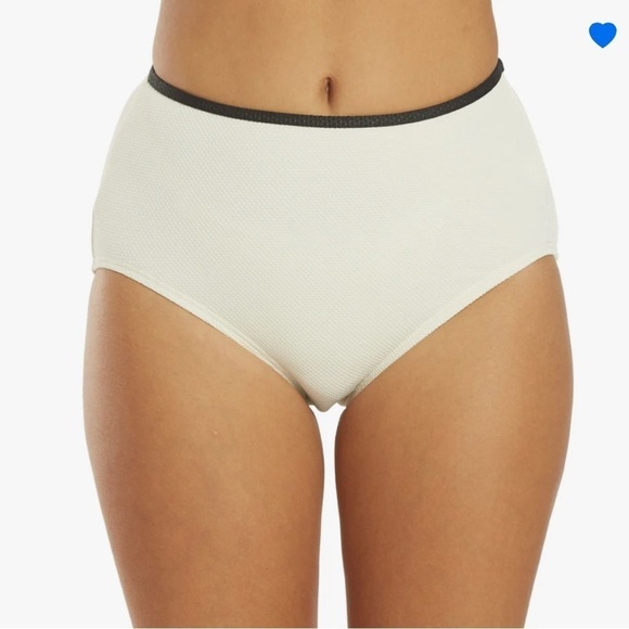 Kate Spade Women's Pique Texture Contrast High Waist Bikini Bottom ivory M - Picture 1 of 14